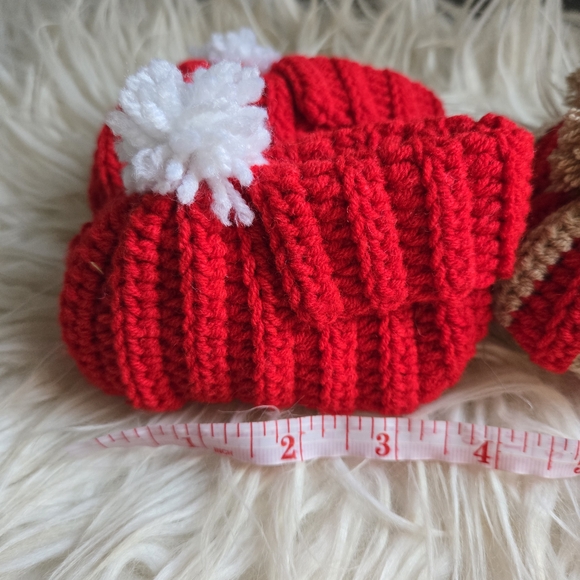 Cozy Red and Tan Handmade Knit Baby Booties - Picture 2 of 6